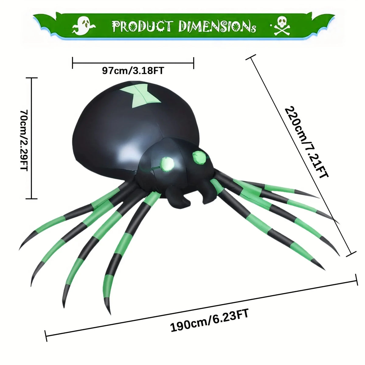 Glowing LED Inflatable Spider Halloween Yard Decor With Blower