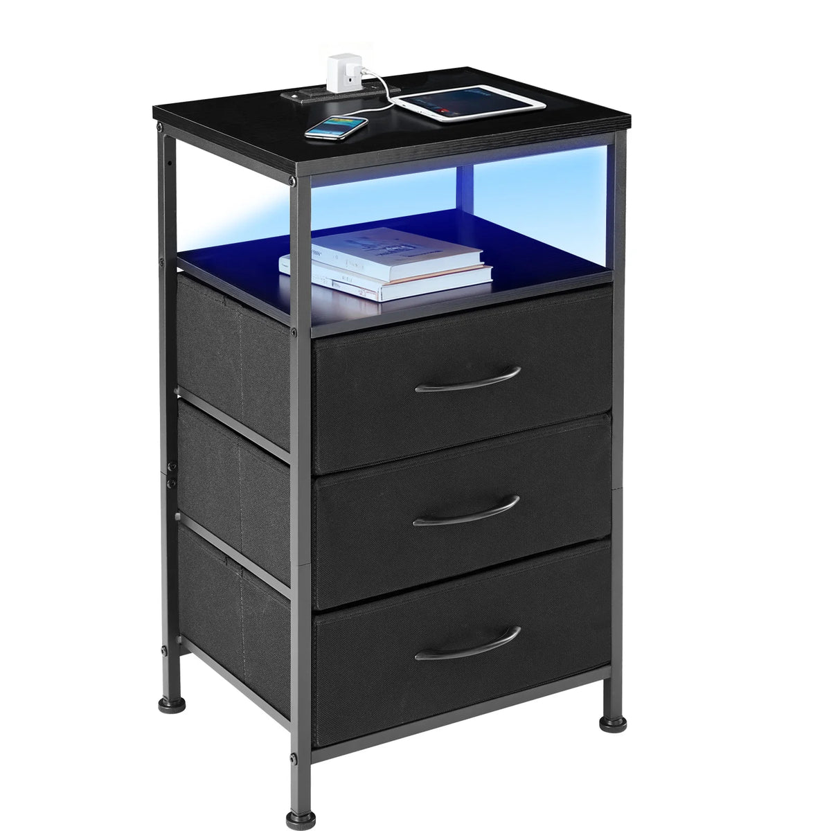 JHK Modern 3 Drawer Bedside Table With USB Charging Station