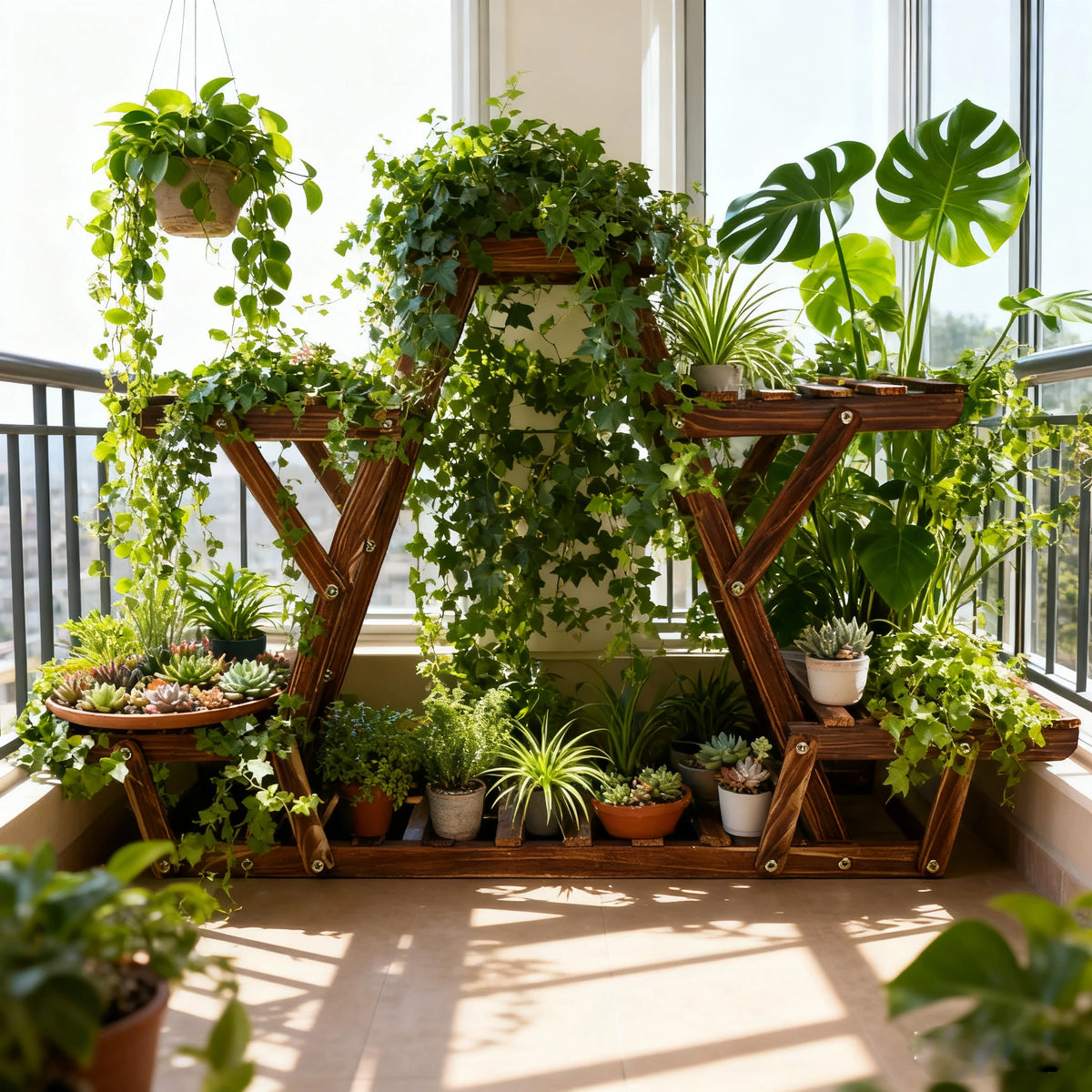 6 Tiered Carbonized Wood Corner Plant Stand Display Rack