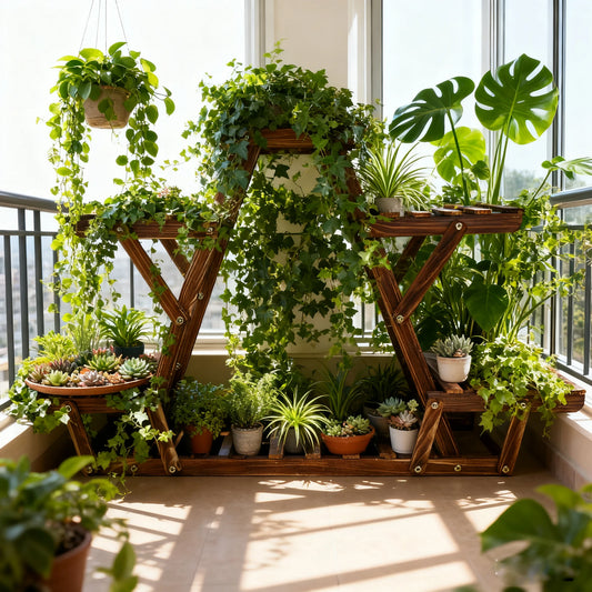 6 Tiered Carbonized Wood Corner Plant Stand Display Rack