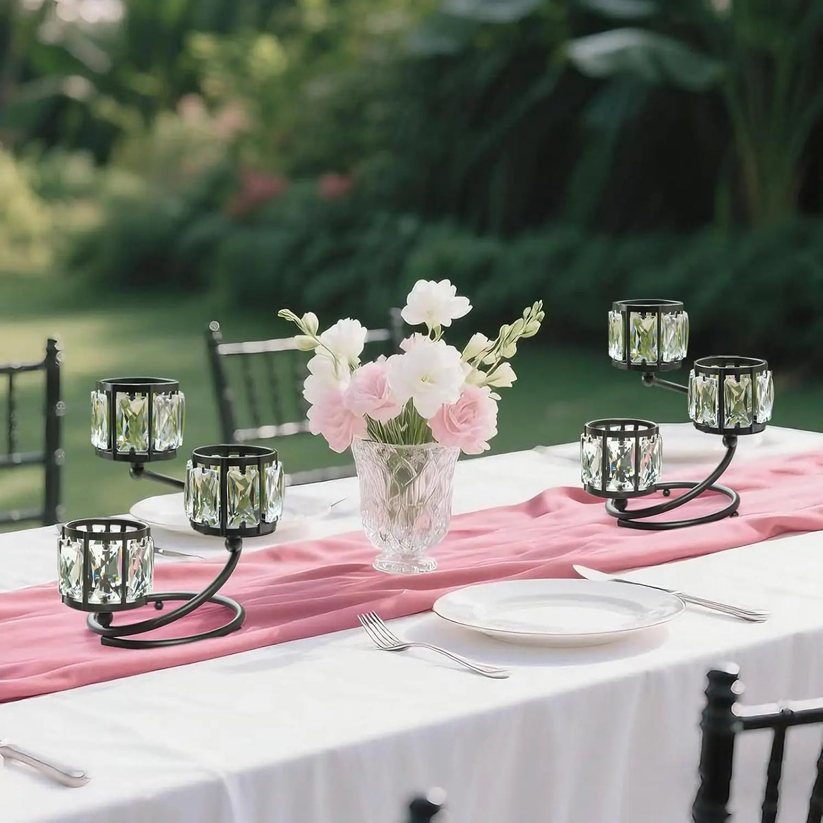 Three Arm Crystal Votive Candle Holder For Home Centerpiece Decor