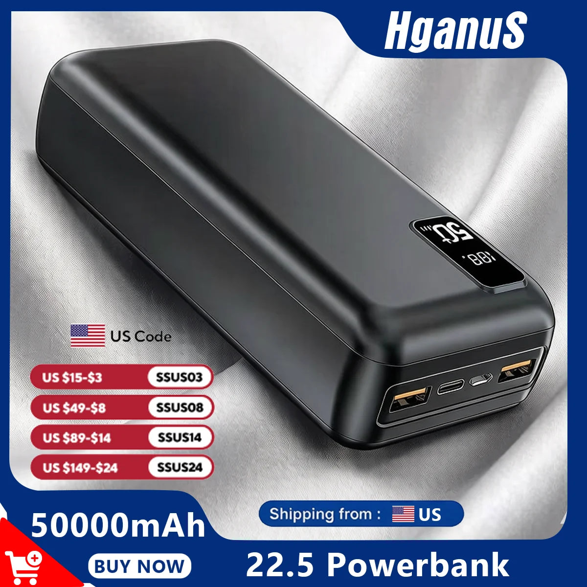 Hganus Fast Charging Power Bank With Digital Display