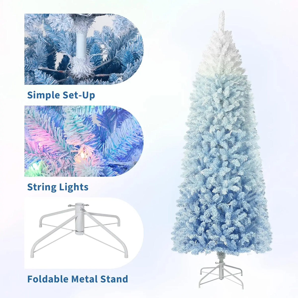 HiMISS Snow Flocked Slim Artificial Christmas Tree Holiday Decoration