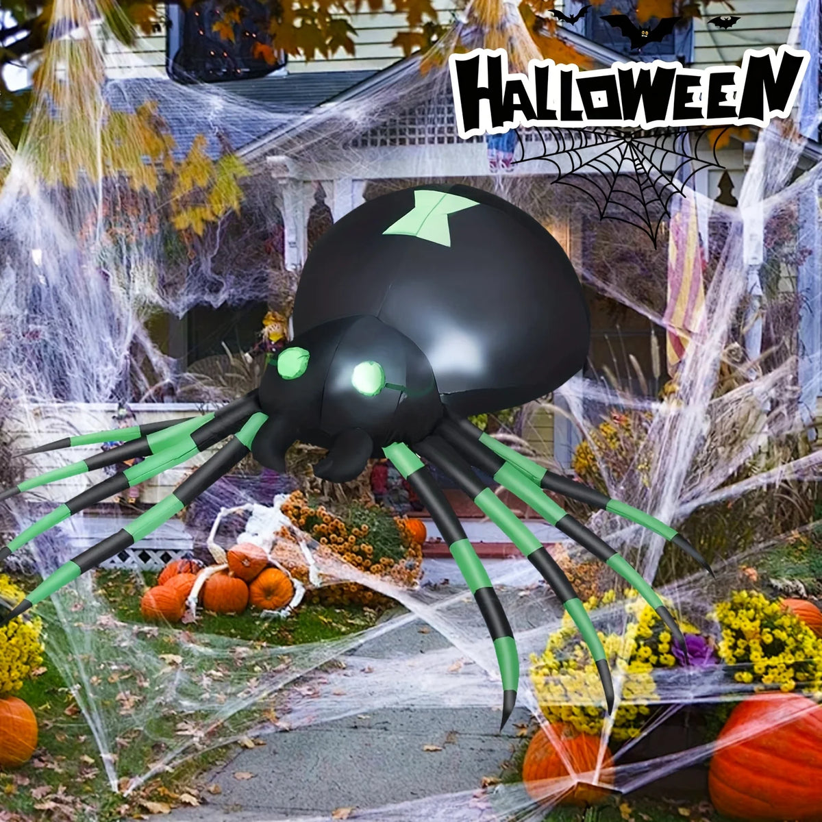 Glowing LED Inflatable Spider Halloween Yard Decor With Blower