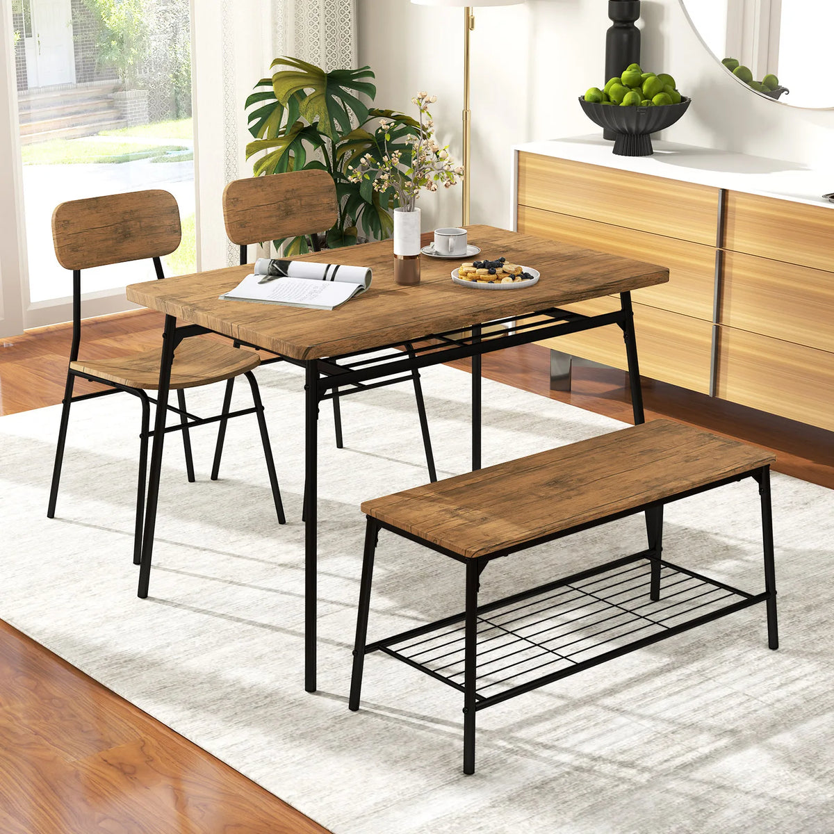 Homasis Four Piece Dining Table Set With Bench And Chairs