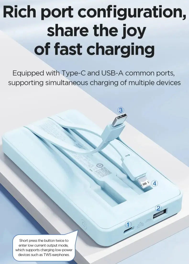 Pisen Portable Charger With Built In Cables and Battery Display
