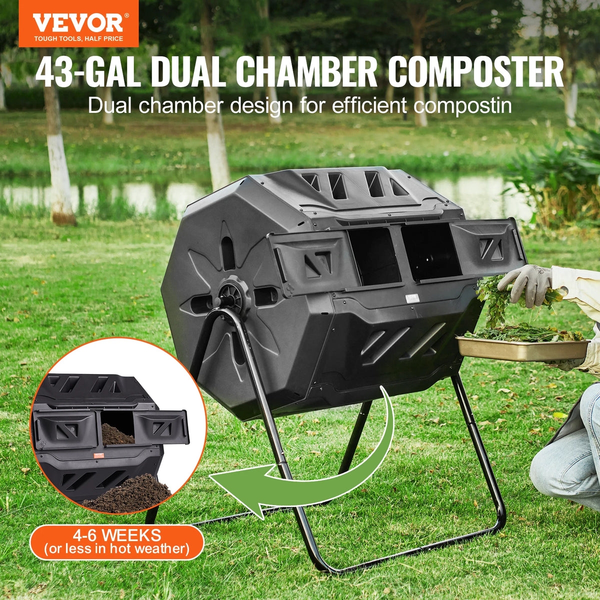 SucceBuy Dual Chamber Composting Tumbler For Garden And Yard Use