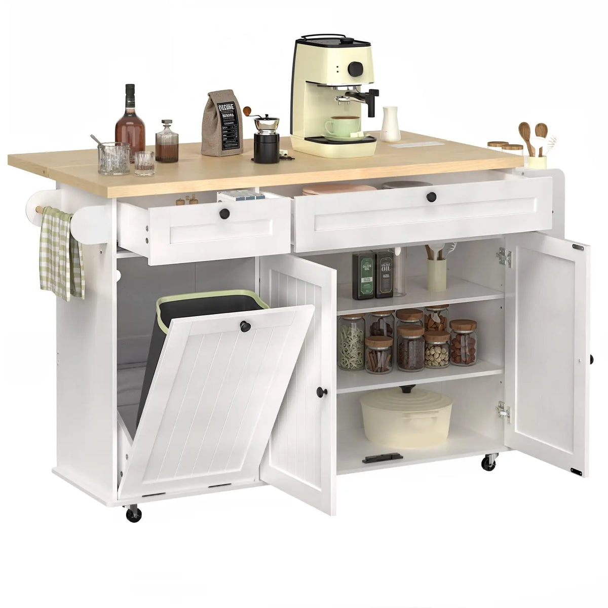 Onbrill Rolling Kitchen Island With Storage Cabinet And Power Outlet