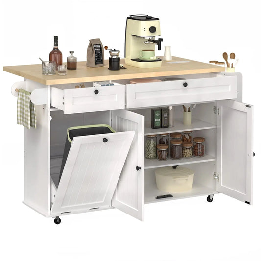 Onbrill Rolling Kitchen Island With Storage Cabinet And Power Outlet