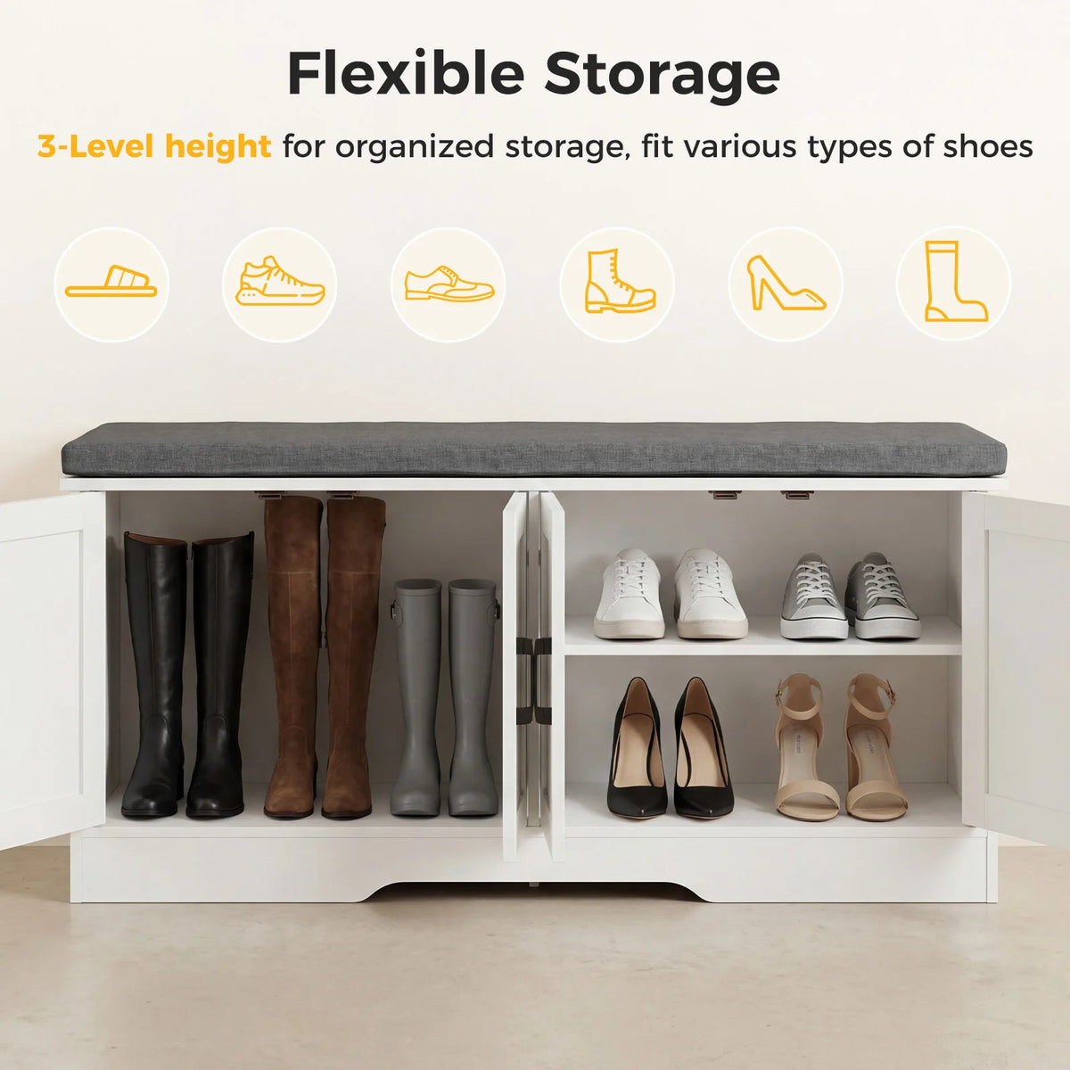 JHK Padded Storage Bench For Entryway With Shoe Organizer