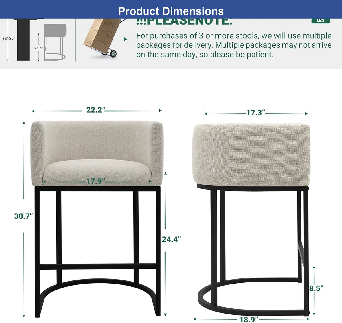 Premium Counter Height Dining Bar Stools With Elegant Linen Upholstery