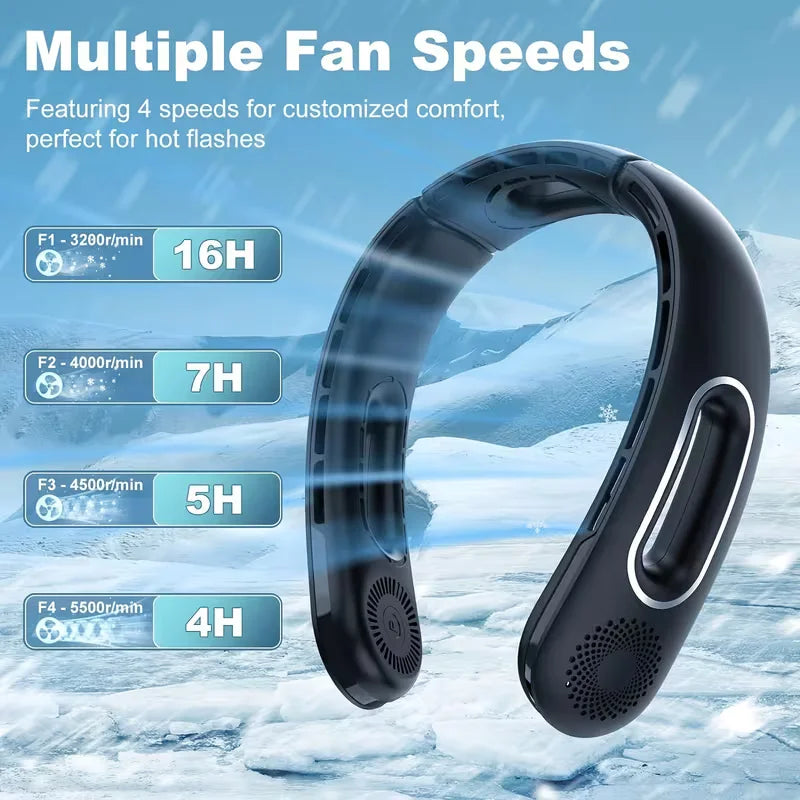Usb Rechargeable Bladeless Neck Fan With Four Speeds And Portable Design