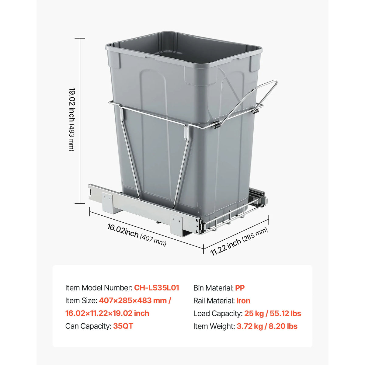 SucceBuy Pull-Out Trash Can Under Mount Waste Container HeavyDuty Garbage Recycling Bin w/ Door Kit Soft Close Slide for Cabinet