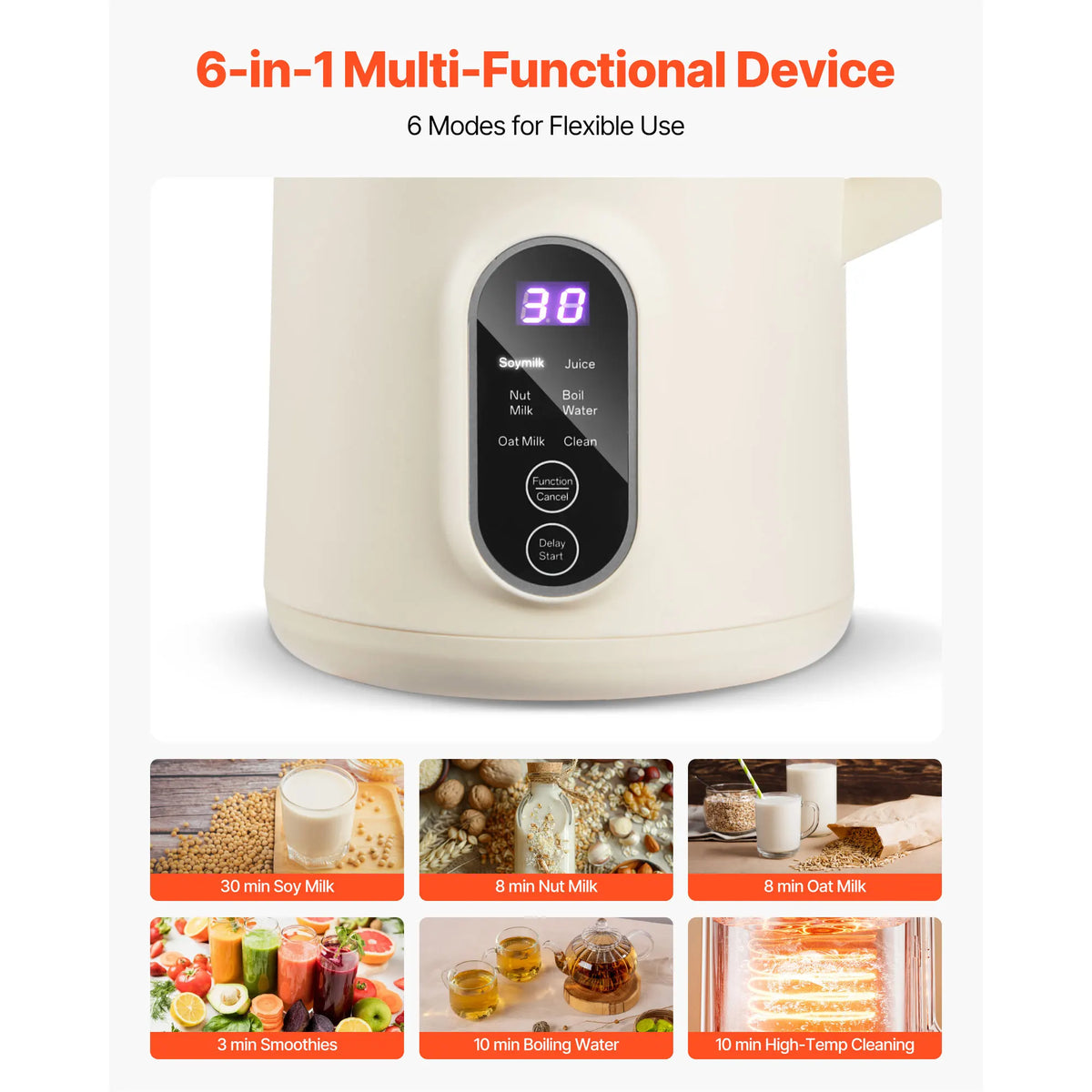 Vevor 8-In-1 Electric Nut Milk Maker With Auto Clean Cycle
