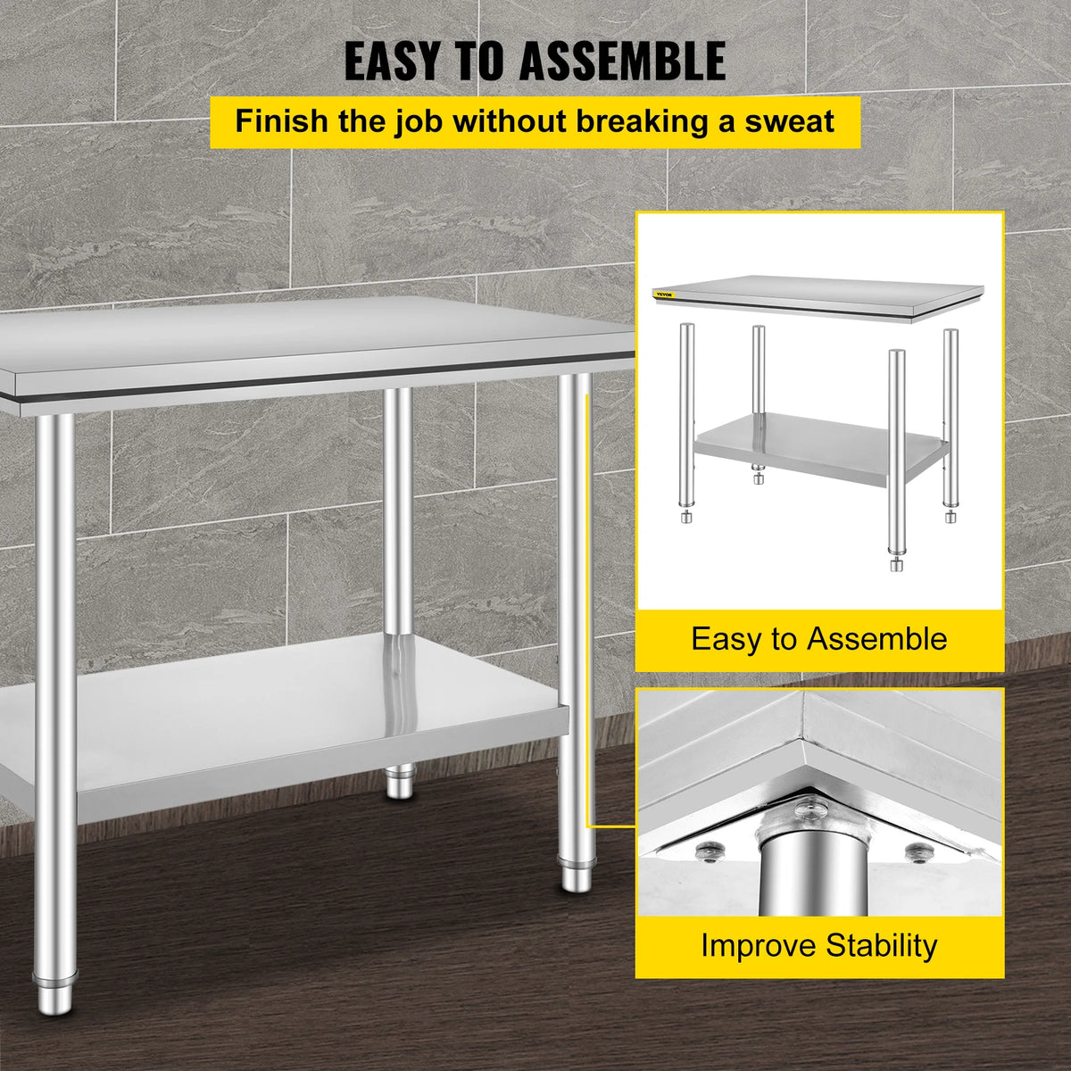 Commercial Stainless Steel Kitchen Work Table With Storage Shelf