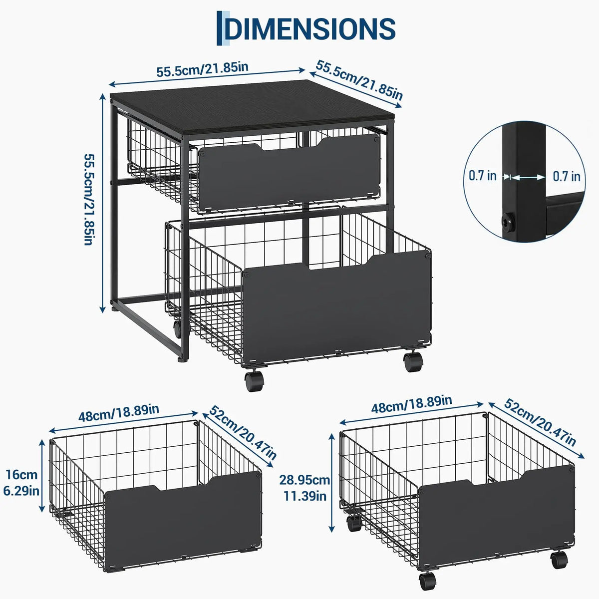 HiMISS Rolling Mini Fridge Stand With Pull Out Storage Baskets