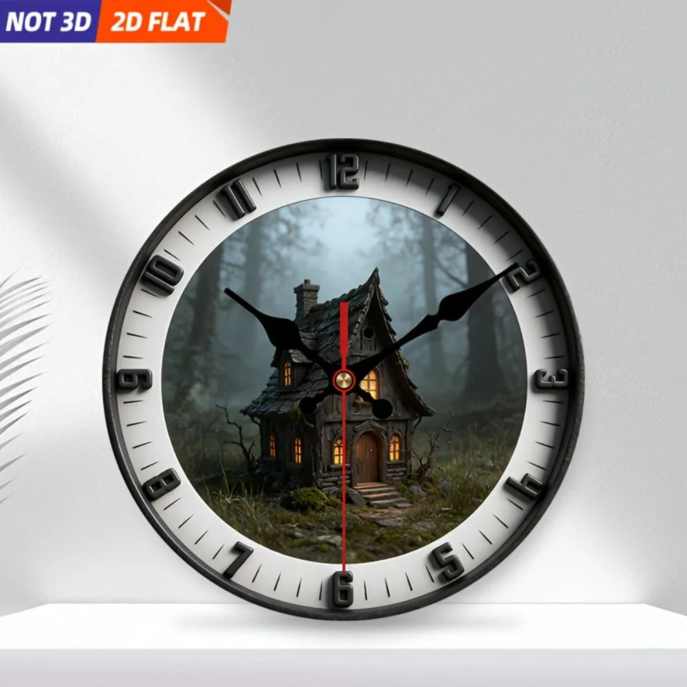 XMSJ Wooden Silent Wall Clock Featuring Forest Cabin Decor