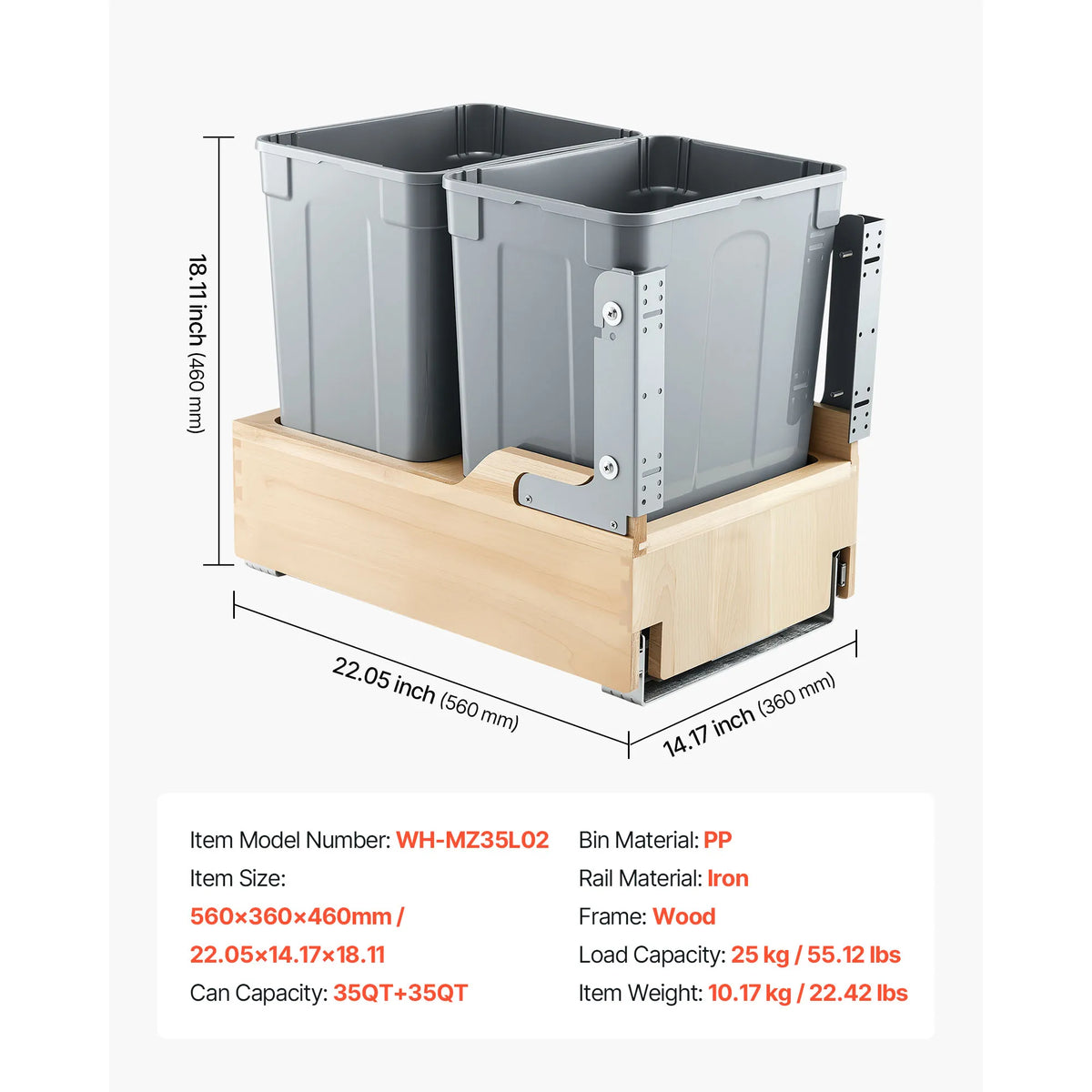 SucceBuy Pull-Out Trash Can Under Mount Waste Container HeavyDuty Garbage Recycling Bin w/ Door Kit Soft Close Slide for Cabinet