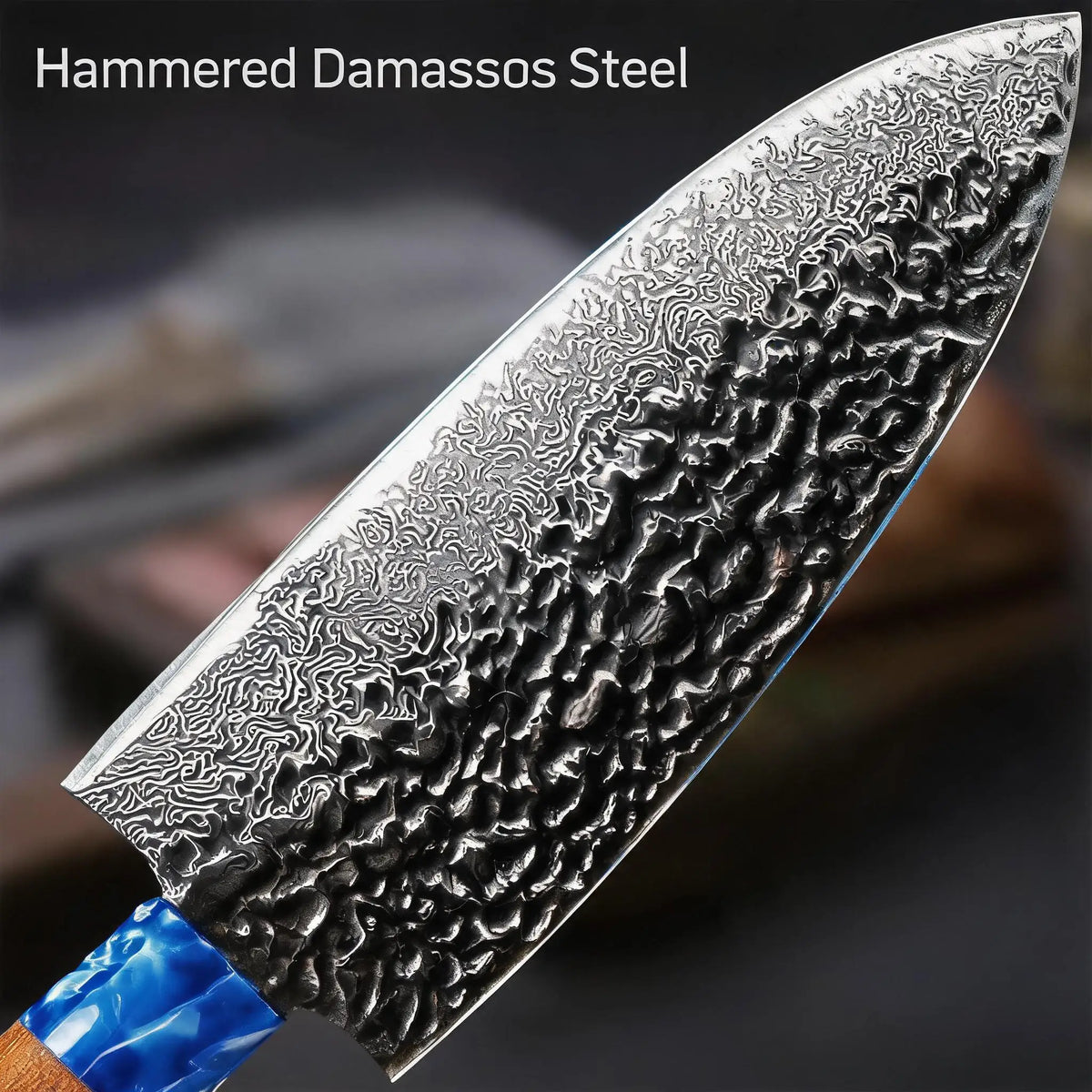 Woodfone Damascus Steel Three Piece Kitchen Knife Set Hammered Blades