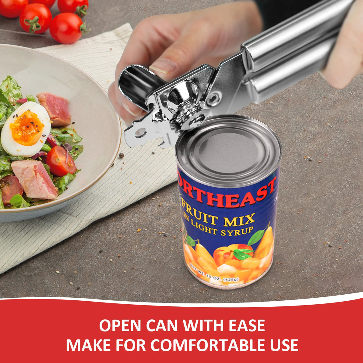 Stainless Steel Manual Can Opener With Safe Side Cutting Blade