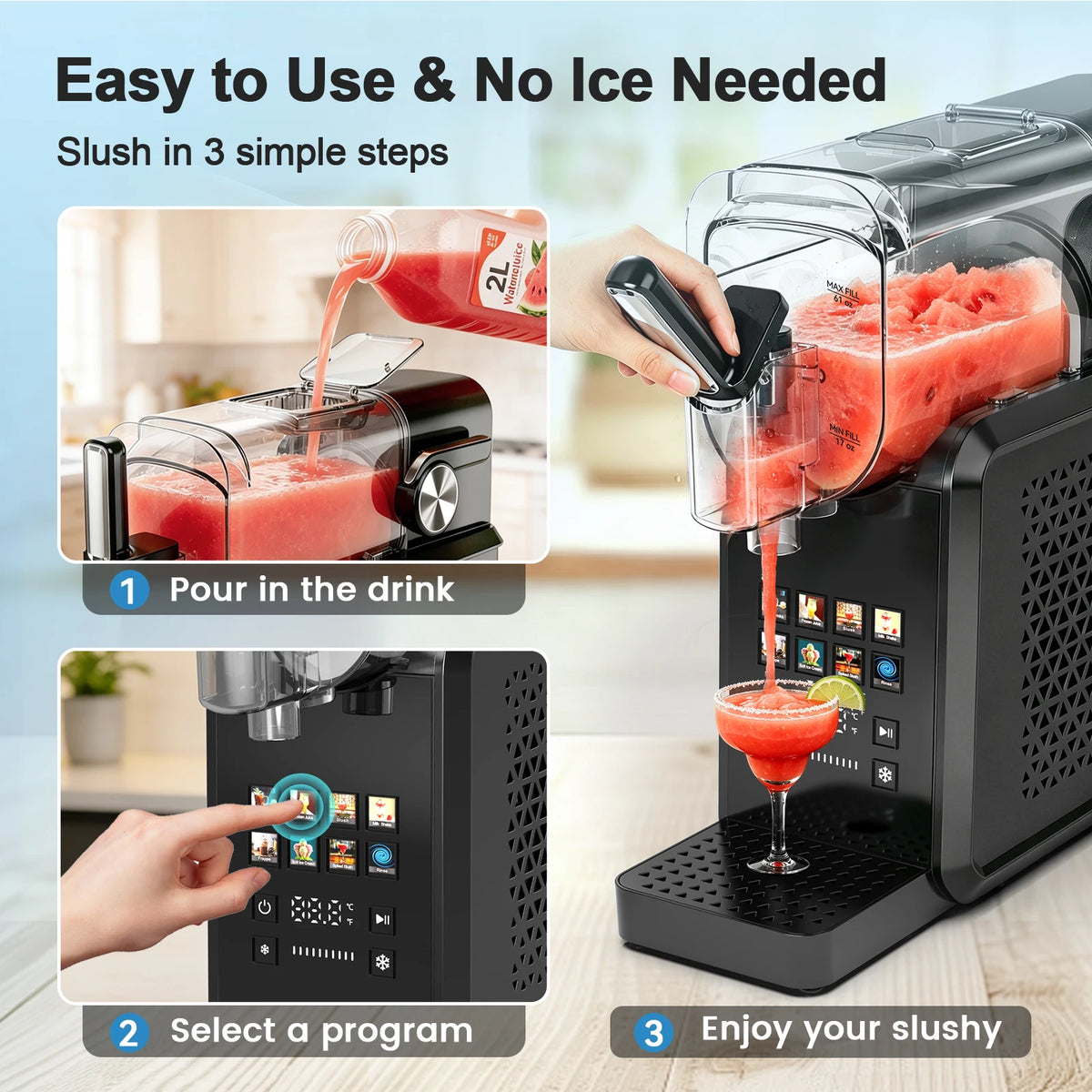 2 In 1 Slushie Machine Frozen Drink Maker With Auto Cleaning