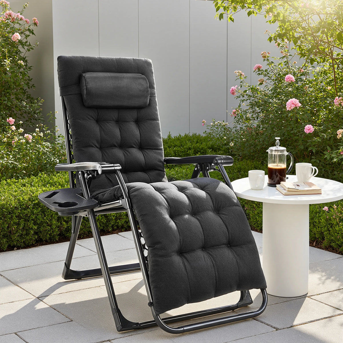 JHK Zero Gravity Folding Outdoor Lounge Chair With Cup Holder
