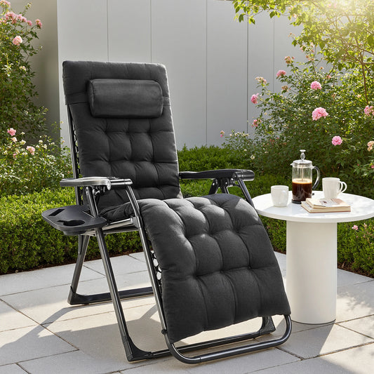 JHK Zero Gravity Folding Outdoor Lounge Chair With Cup Holder