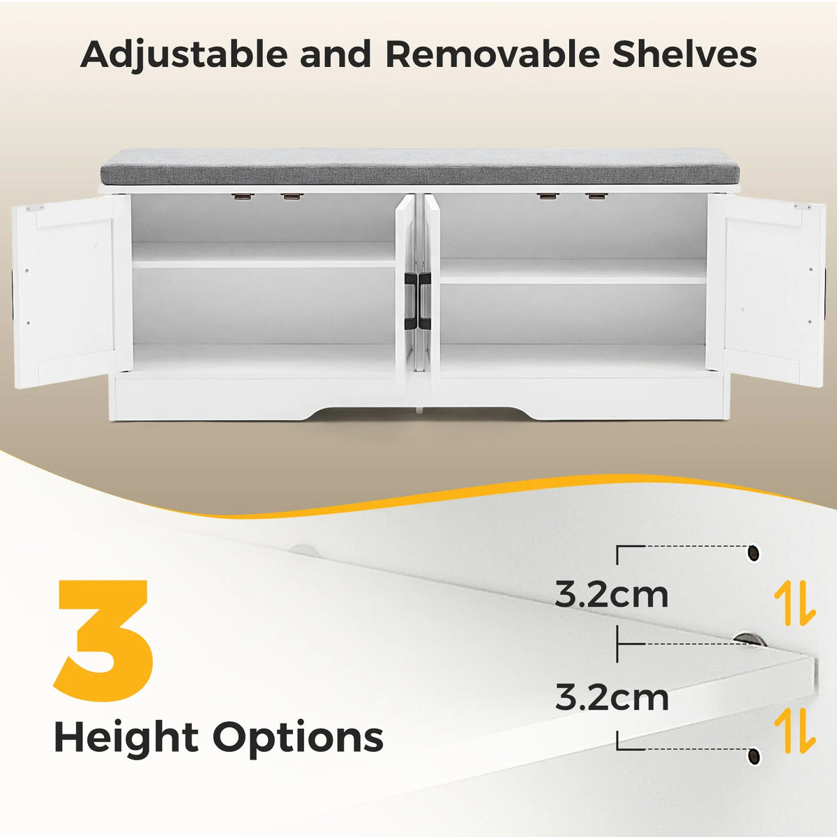 JHK Padded Storage Bench For Entryway With Shoe Organizer