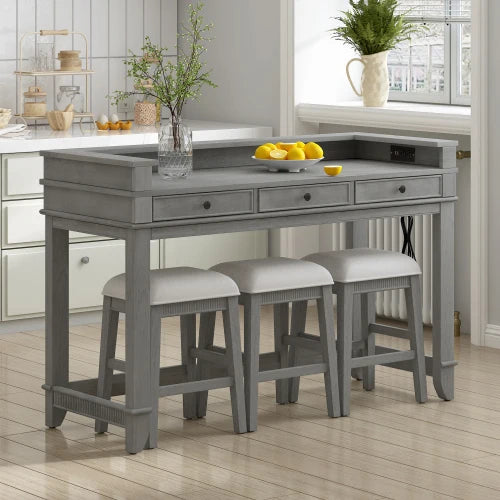 Four Piece Dining Table Set With Integrated Storage Drawers