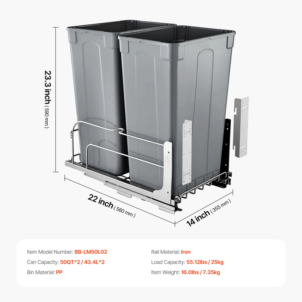 SucceBuy Pull-Out Trash Can Under Mount Waste Container HeavyDuty Garbage Recycling Bin w/ Door Kit Soft Close Slide for Cabinet