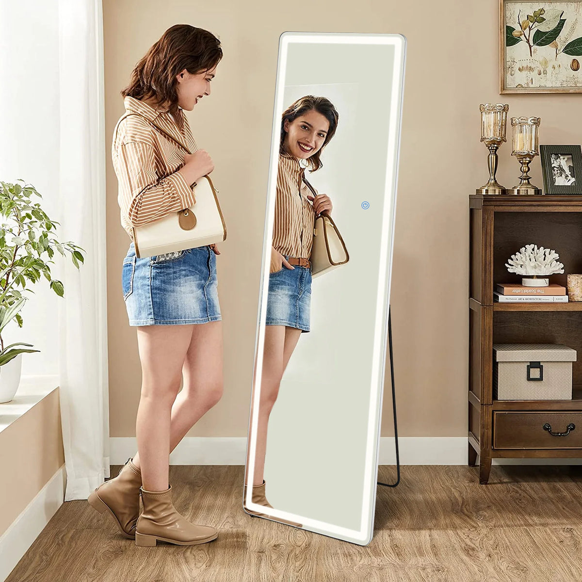 MCQ Full Length Floor Mirror Shatterproof Glass Aluminum Wall Frame