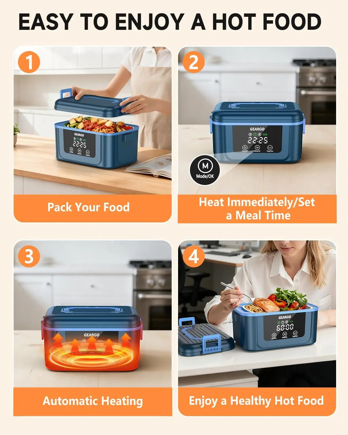 Cordless Rechargeable Electric Self Heating Lunch Box For Daily Carry