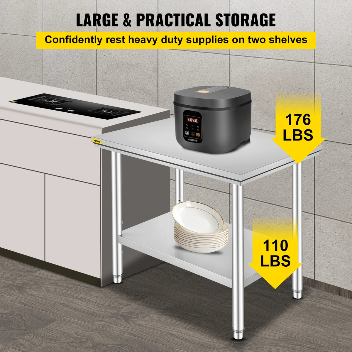 Commercial Stainless Steel Kitchen Work Table With Storage Shelf