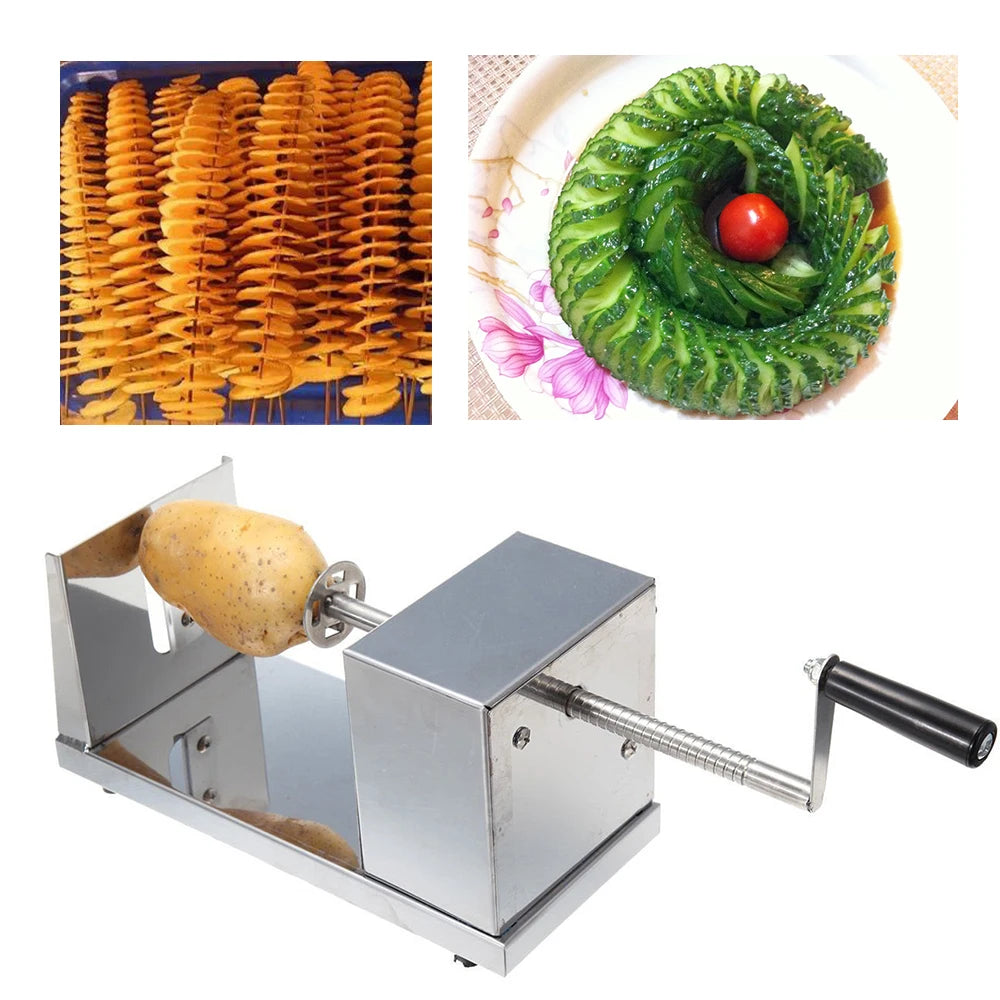 Stainless Steel Hand Cranked Spiral Potato And Apple Slicer