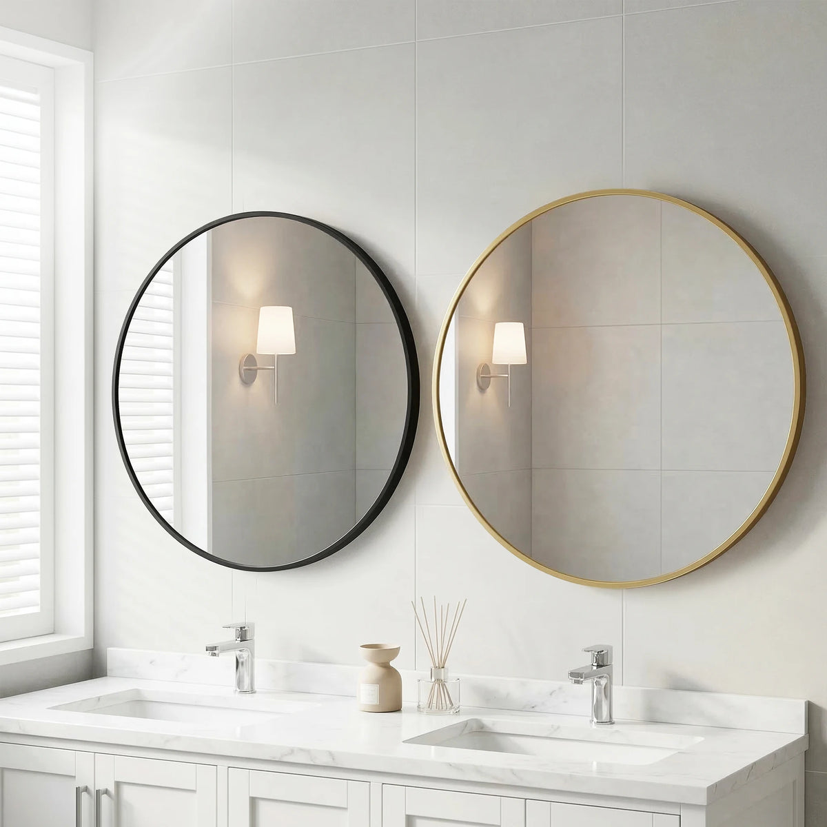 JHK Round Wall Mirror Tempered Glass Waterproof Decorative Design