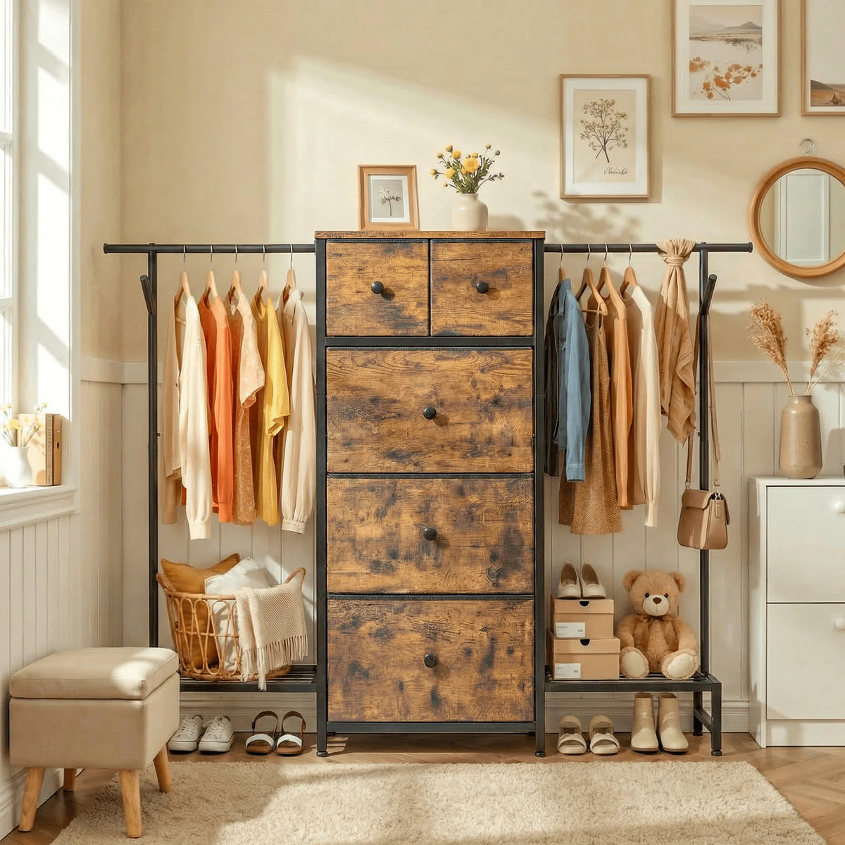 EnHomee 3In1 Fabric Dresser With Integrated Shoe Rack