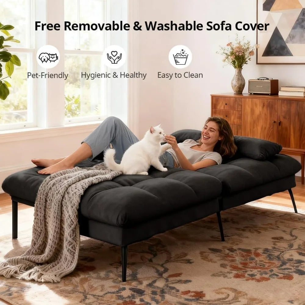 Comhoma Convertible Futon Sofa Bed With Adjustable Backrest Support