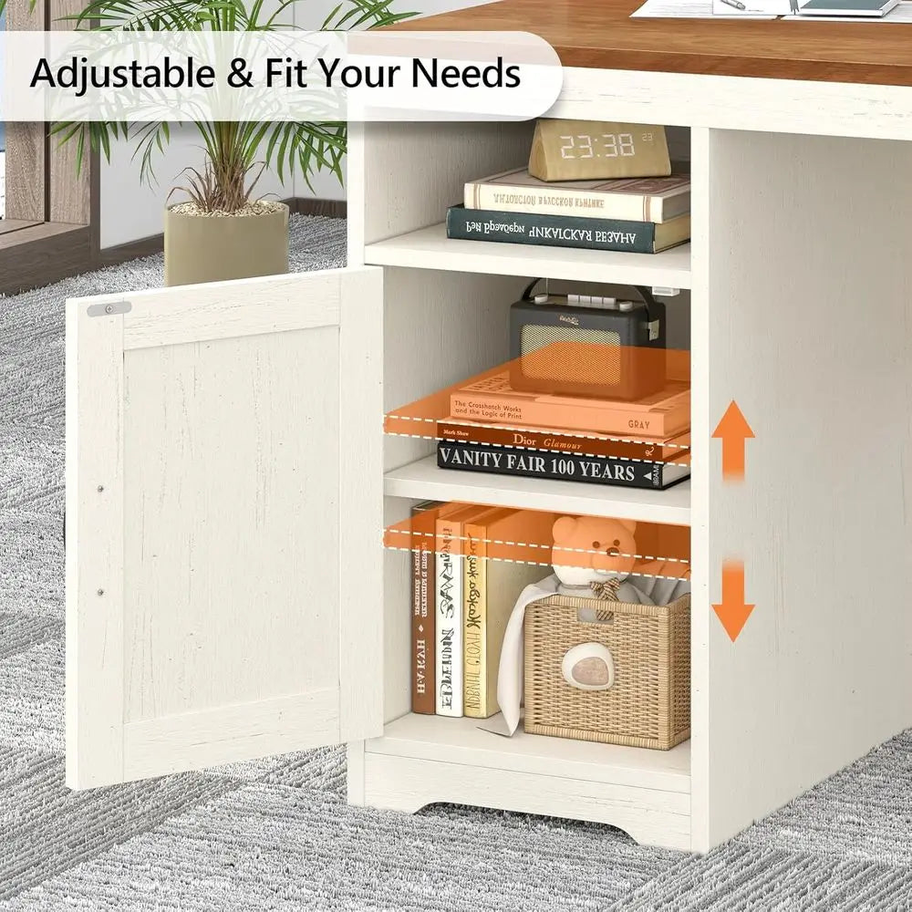 Computer Desk With Storage Cabinet Printer Stand And Power Outlets
