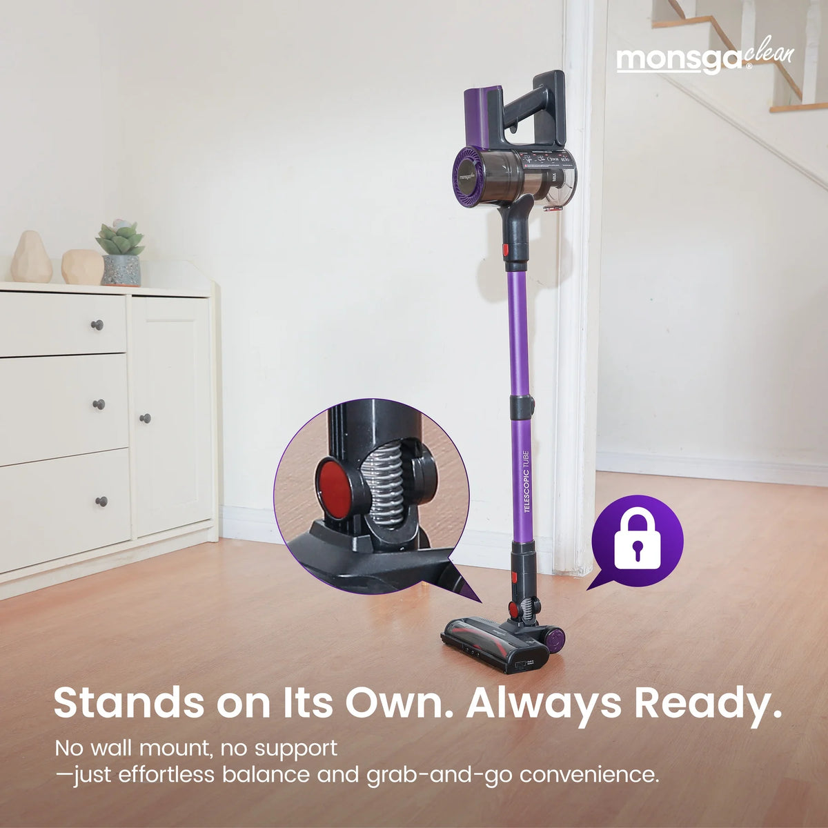 Monsga Cordless Stick Vacuum Cleaner Anti Tangle Brush HEPA Filter