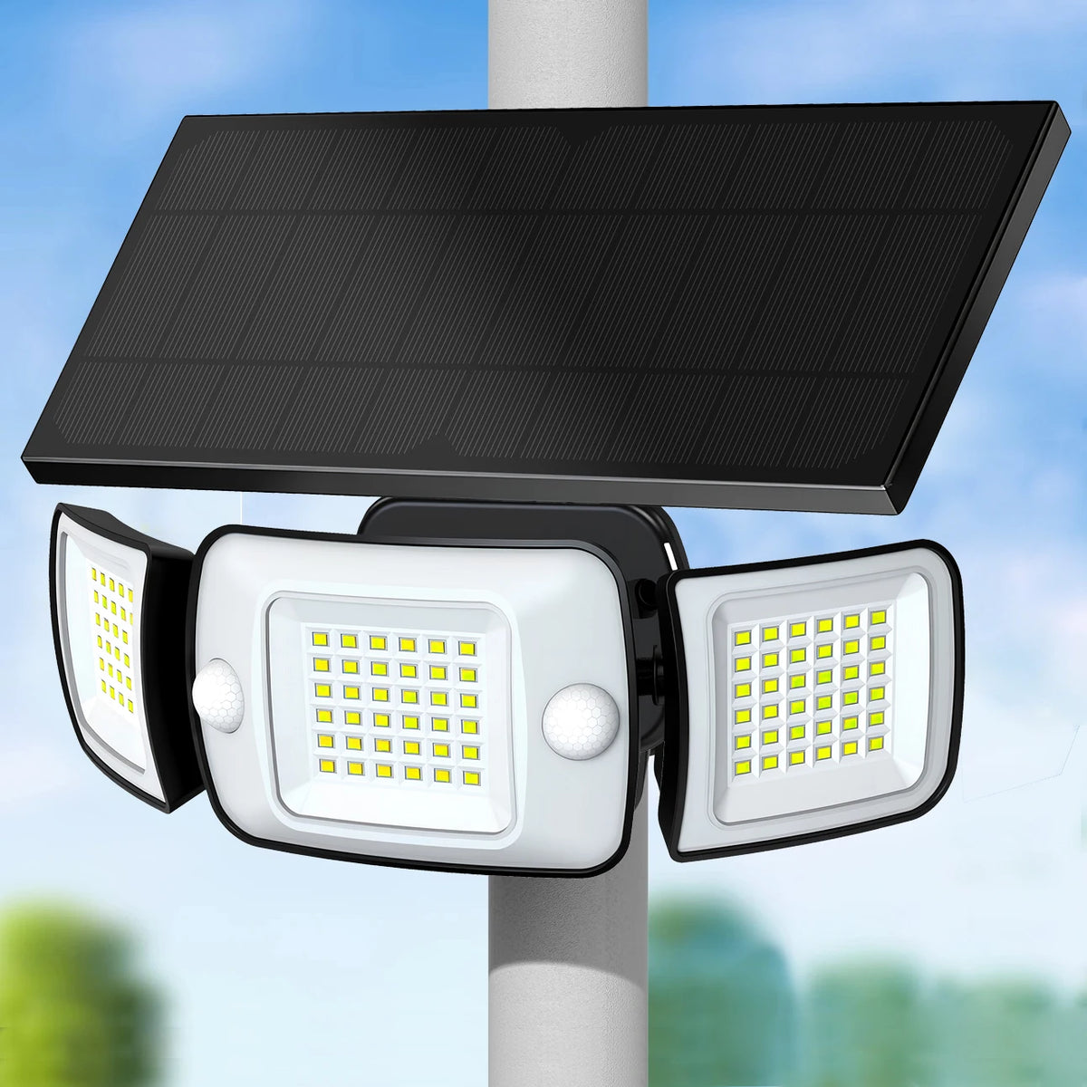 Intelamp Dimmable Solar Flood Light With Dual Motion Sensors