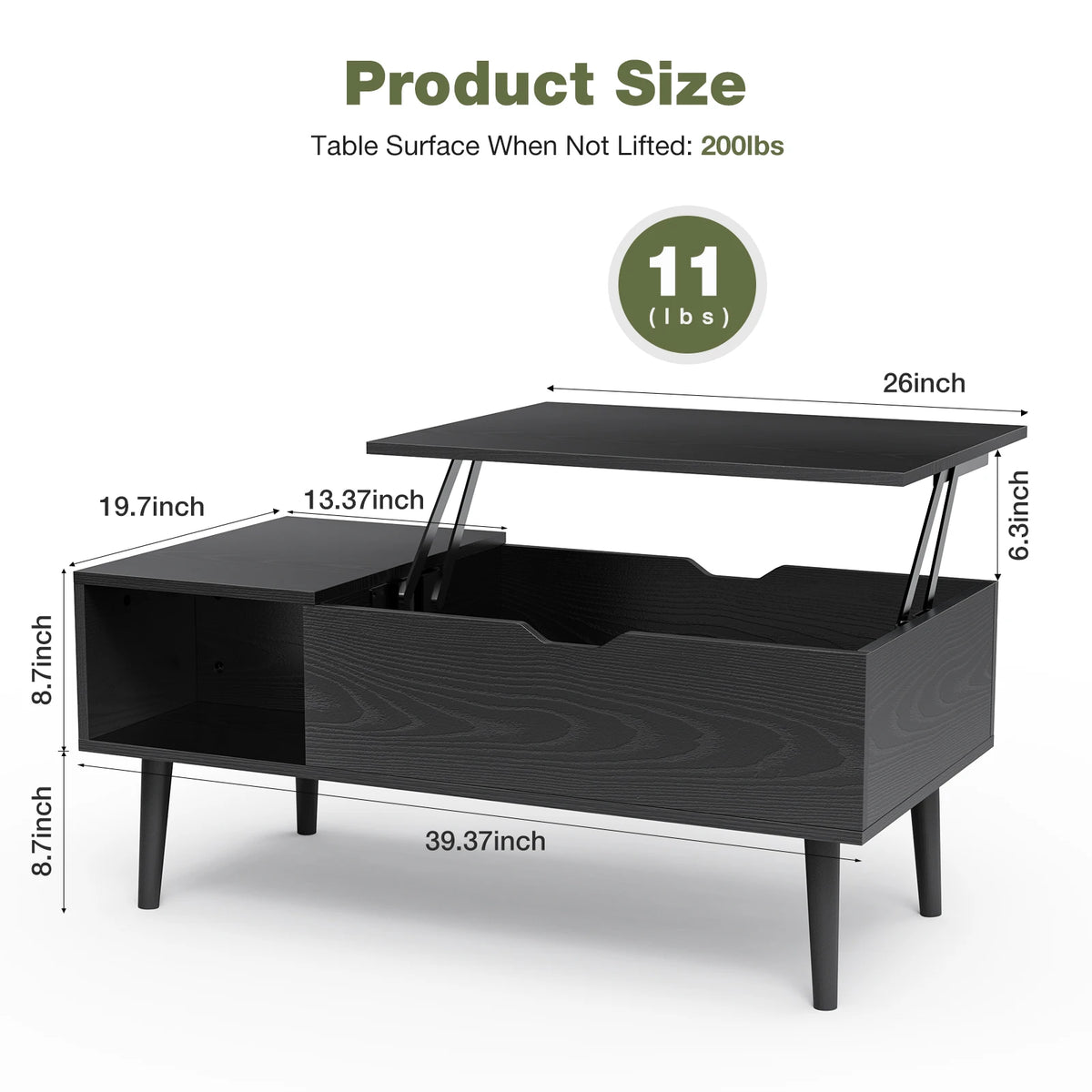 JHK Adjustable Lift Top Wooden Coffee Table And Storage Shelf