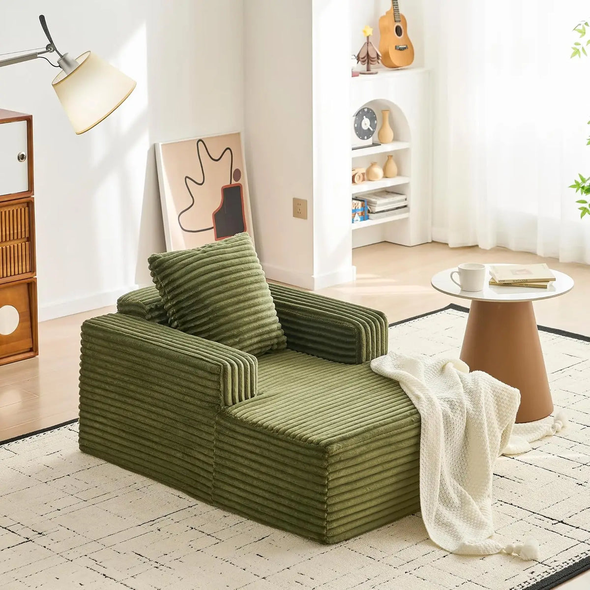 HiMISS Modern Chaise Lounge Sofa With Wide Armrests And Pillow