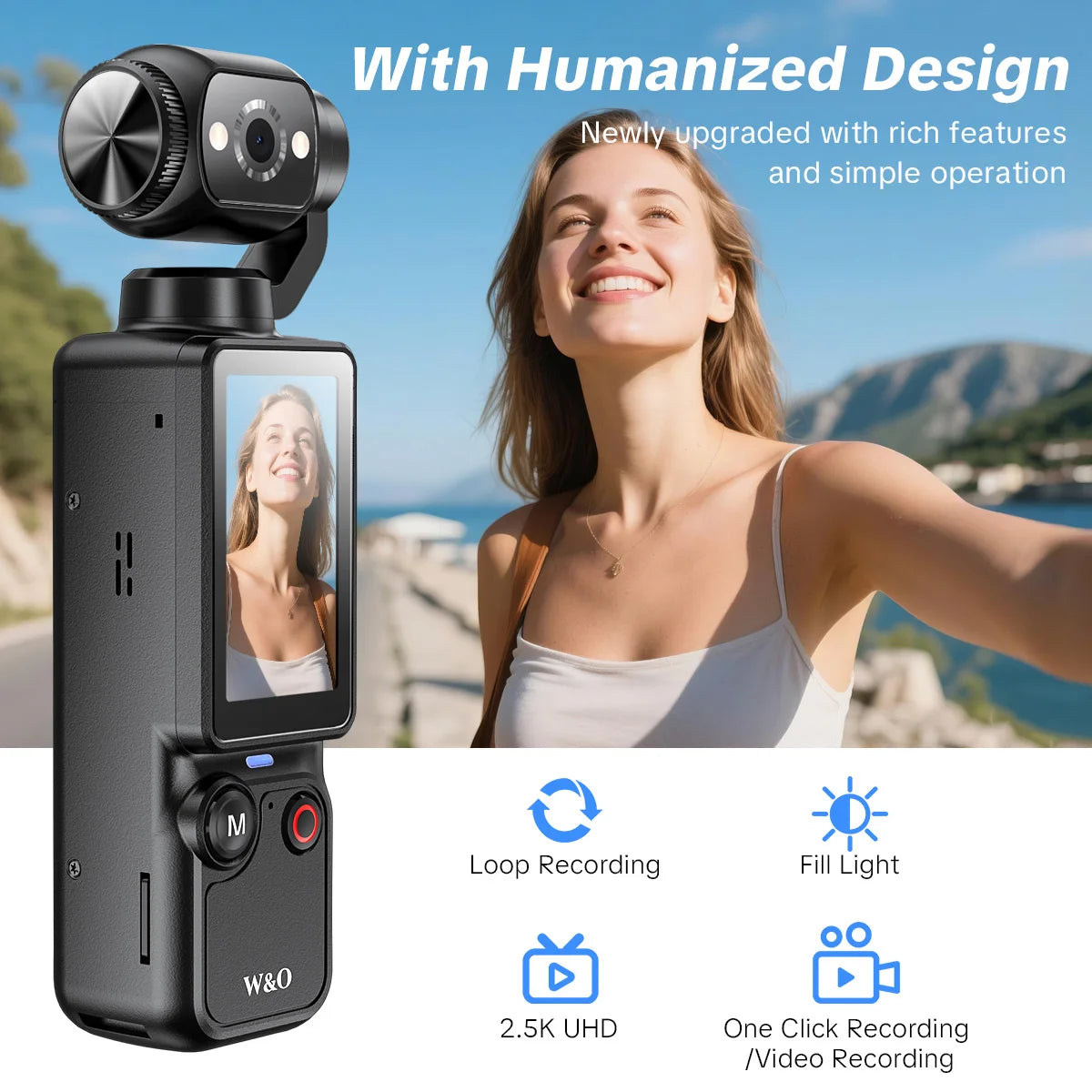 W&O Portable Digital Camera With 2.5K Video And Rotating Lens