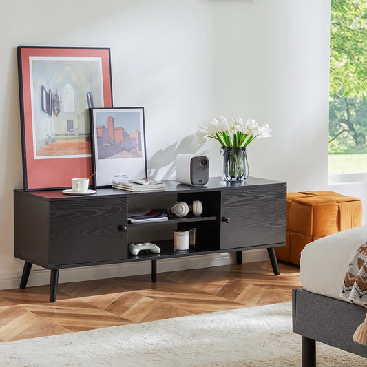 JHK Modern Wooden Fireplace TV Stand With Storage Compartments
