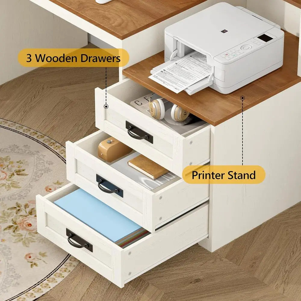 Computer Desk With Storage Cabinet Printer Stand And Power Outlets
