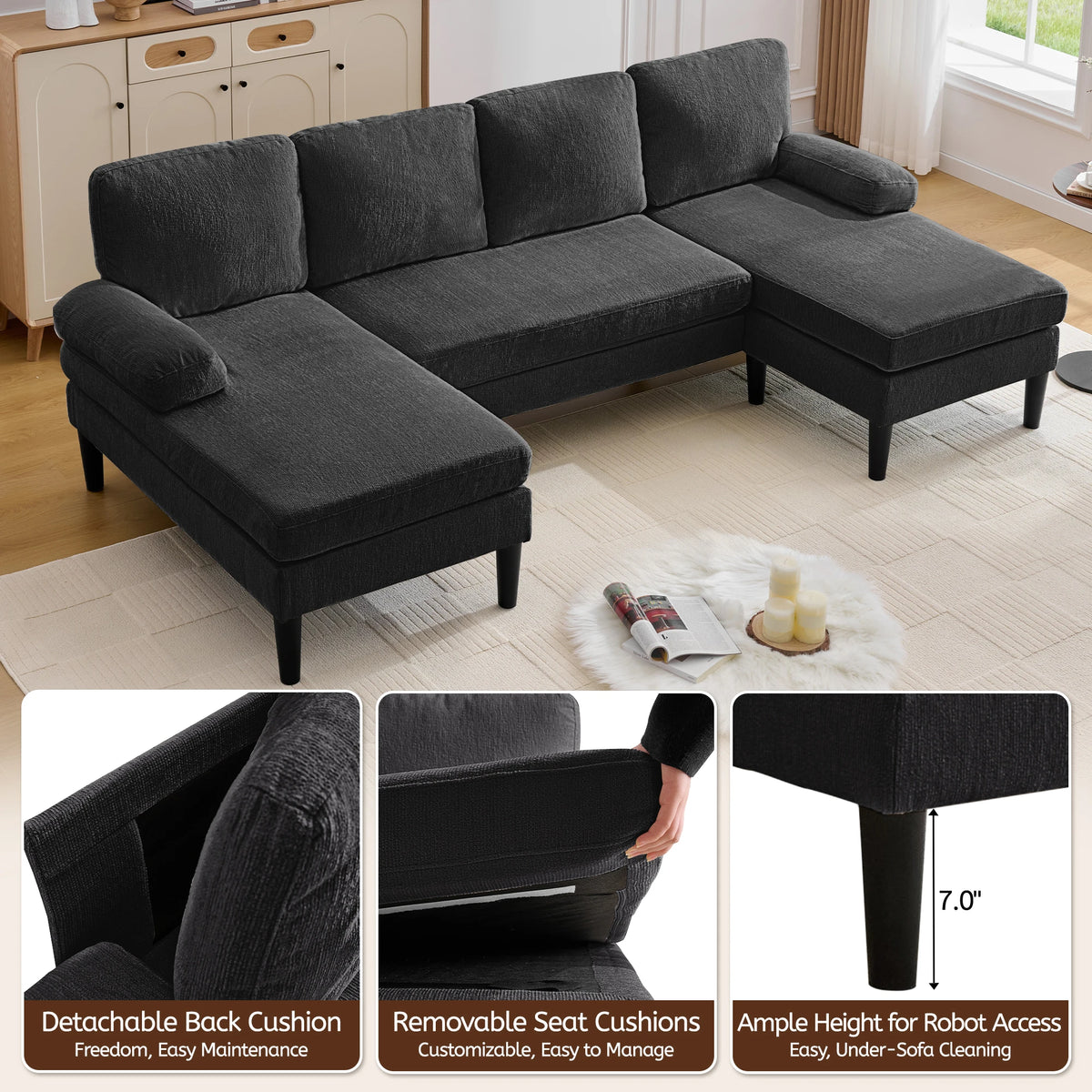 Korser Modern U Shaped Sectional Sofa Featuring Removable Cushions