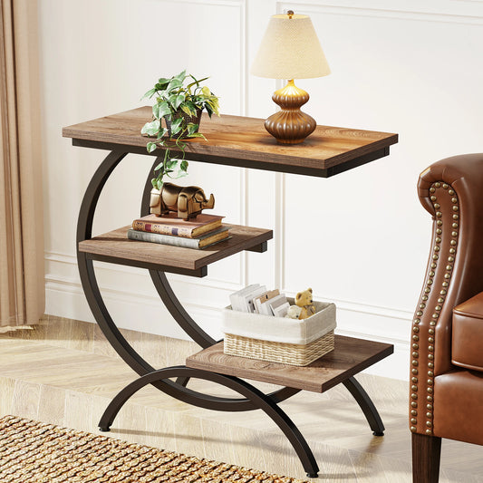 Tribesigns Industrial C Shaped End Table With Open Storage Shelf