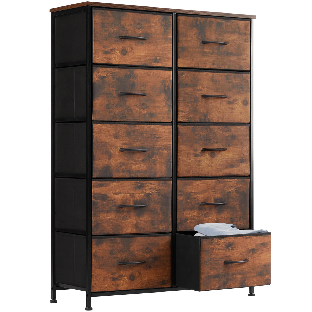 JHK Steel Frame Bedroom Dresser With Fabric Storage Drawers
