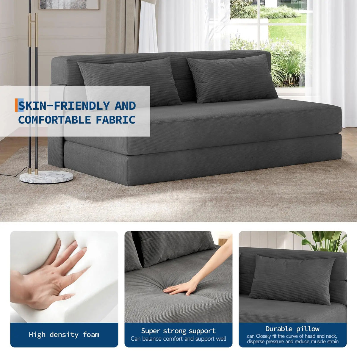 HobbyLane 4-In-1 Folding Sofa Bed Convertible Corduroy Loveseat Couch