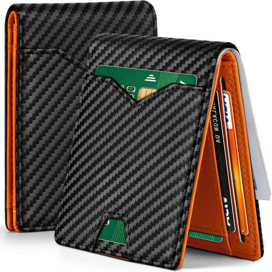 Slim Rfid Blocking Leather Bifold Wallet With Credit Card Organization